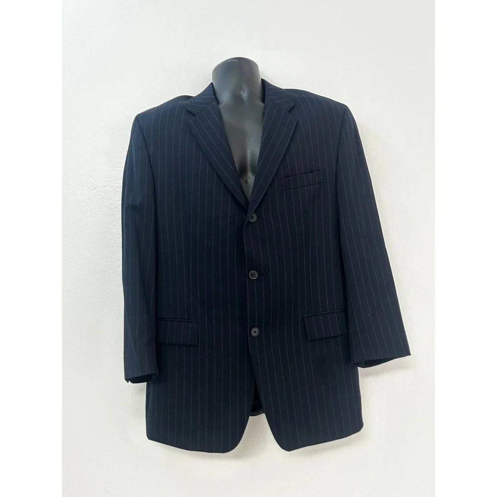 DKNY Mens Pinstripe Wool Blazer 42R Bloomingdales Canada Made Suit Jacket‎